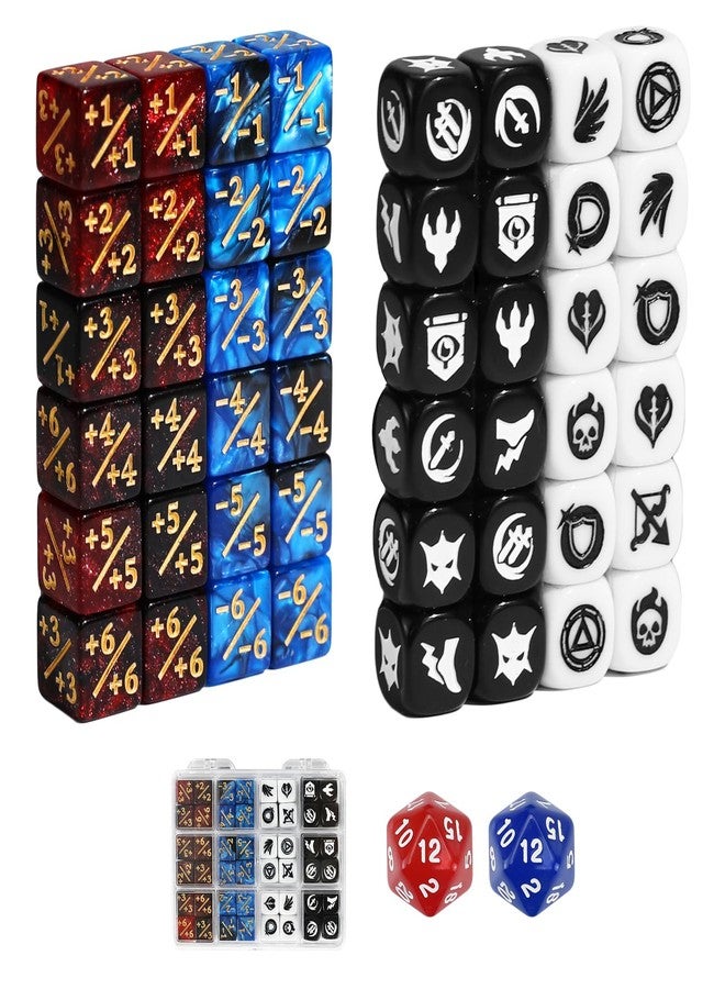 FourDragons 50 Pieces 12mm MTG Dice Counters Icon Abilities Keywords Tokens, Mini Dice CCG Creature Stats Buff Tokens for Magic The gatering, Compatible with MTG TCG Magic Card Games Accessories - Image 1